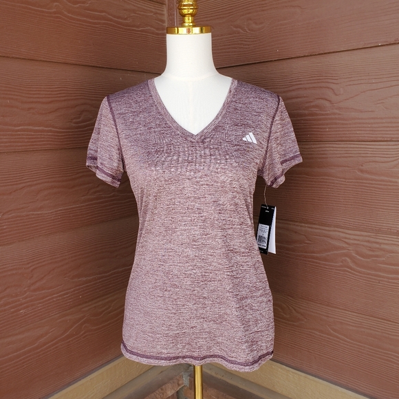 NWT Adidas Women's V-Neck Tech Heather Tee T-Shirt Shadow Fig Size Small - Picture 12 of 16